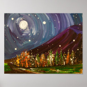 Swirling Night Over Autumn Trees Poster