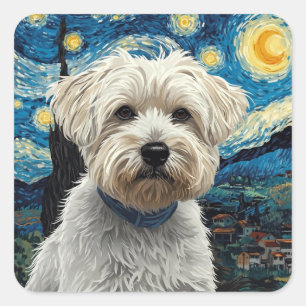 Swirling Night Sky Painting–Inspired Maltese Art Square Sticker