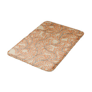 Swirling Orange Leaves on Beige Background Bath Mat