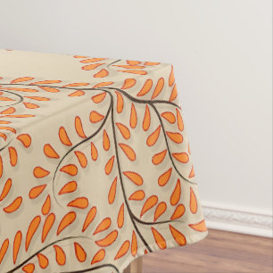 Swirling Orange Leaves on Beige Background Tablecloth