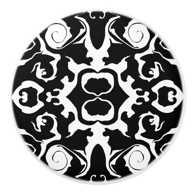 Swirling Pattern in Black and White Ceramic Knob (Front)