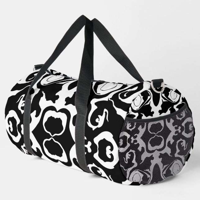 Swirling Pattern in Black and White Duffle Bag (Right Corner)