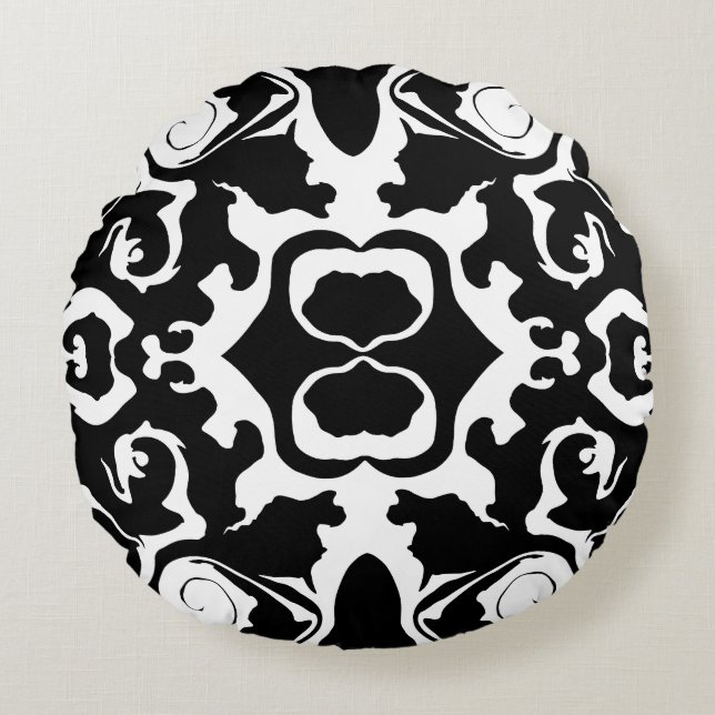 Swirling Pattern in Black and White Round Cushion (Front)