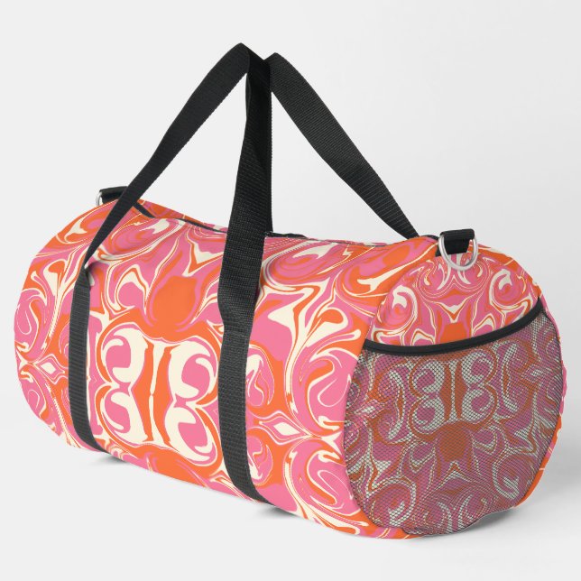 Swirling Pattern in Pink, Orange and Cream Duffle Bag (Right Corner)