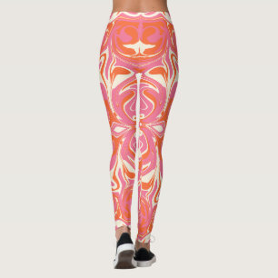 Swirling Pattern in Pink, Orange and Cream Leggings
