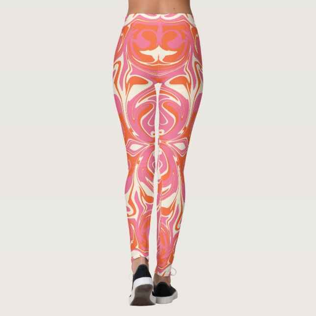 Swirling Pattern in Pink, Orange and Cream Leggings (Back)