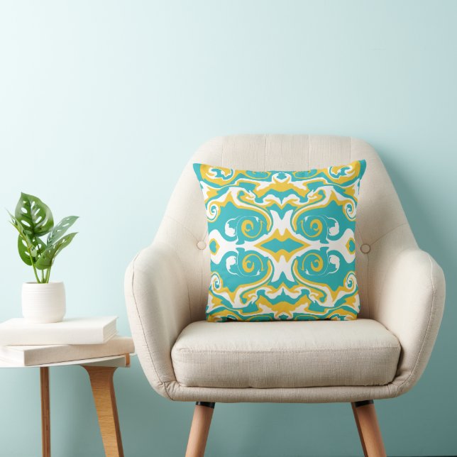Swirling Pattern in Turquoise and Yellow Cushion (Chair)