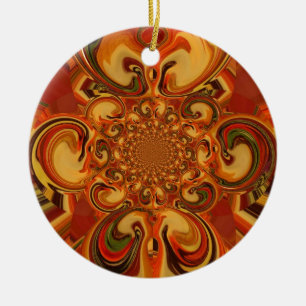 Swirling Pattern: Shades of Orange, Brown & Green Ceramic Tree Decoration