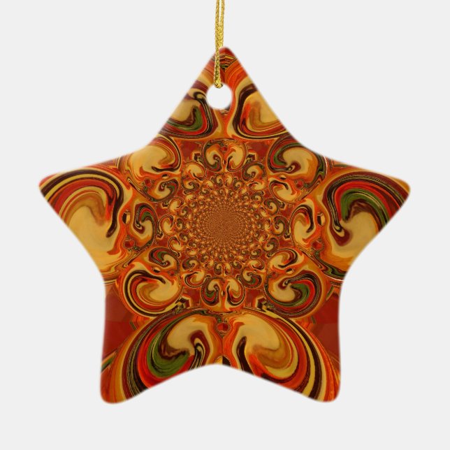 Swirling Pattern  Shades of Orange, Brown, green Ceramic Tree Decoration (Front)