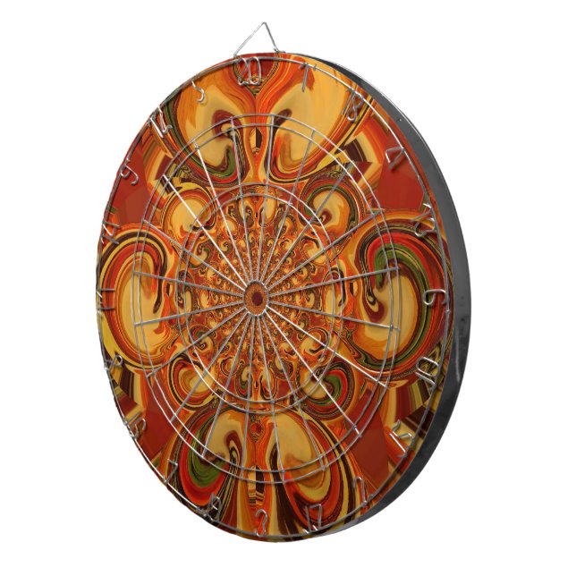 Swirling Pattern: Shades of Orange, Brown & Green Dartboard (Front Right)