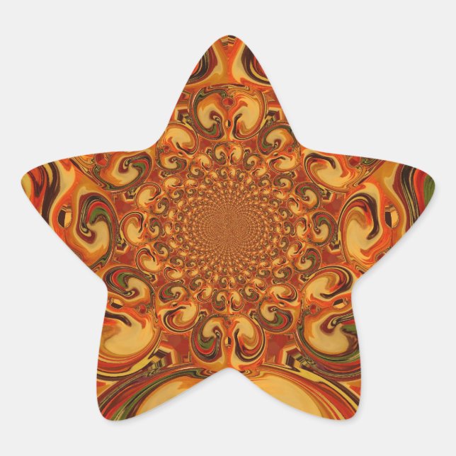 Swirling Pattern: Shades of Orange, Brown & Green Star Sticker (Front)
