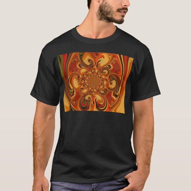 Swirling Pattern: Shades of Orange, Brown & Green T-Shirt (Front)
