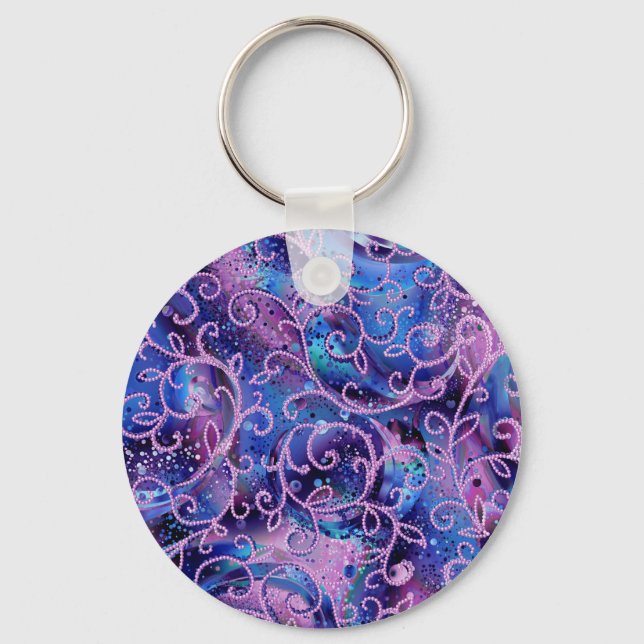 Swirling  Patterns of Glass Beaded Embellishments Key Ring (Front)