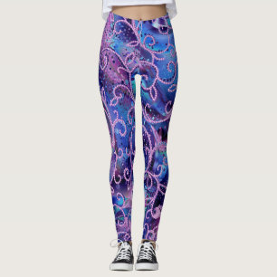 Swirling Patterns of Glass Beaded Embellishments Leggings