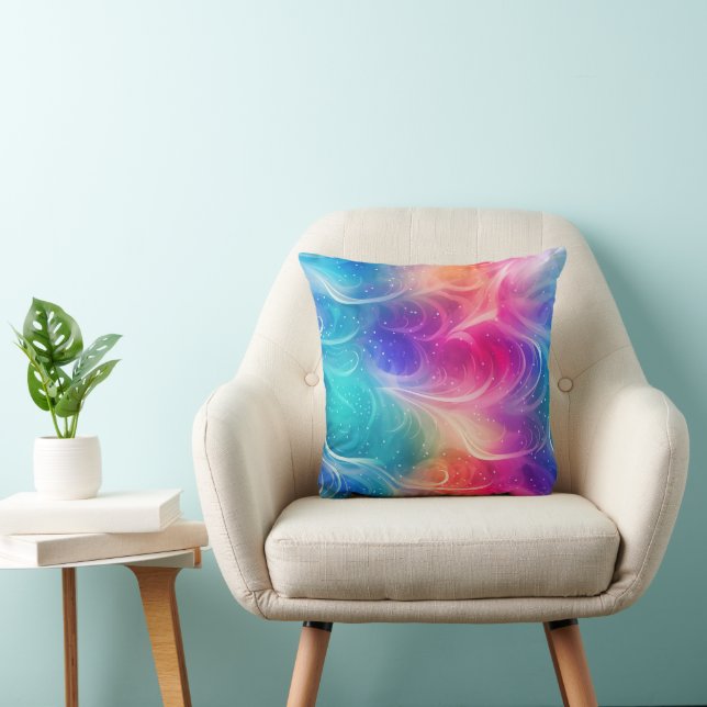 Swirling Rainbow Abstract Throw Pillow (Chair)