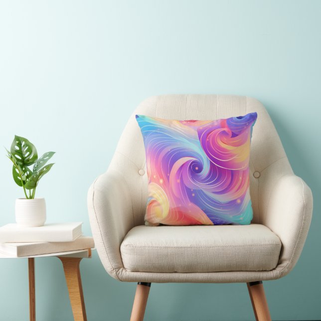 Swirling Rainbow Abstract Throw Pillow (Chair)