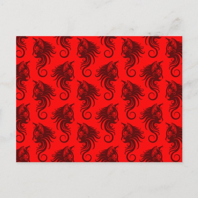Swirling Red Cat Pattern Postcard (Front)