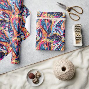 Swirling Ribbon and Floral Abstract Pattern Wrapping Paper
