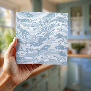 Swirling School of Fish in Blue ID1200 Tile