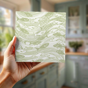 Swirling School of Fish in Green ID1200 Tile