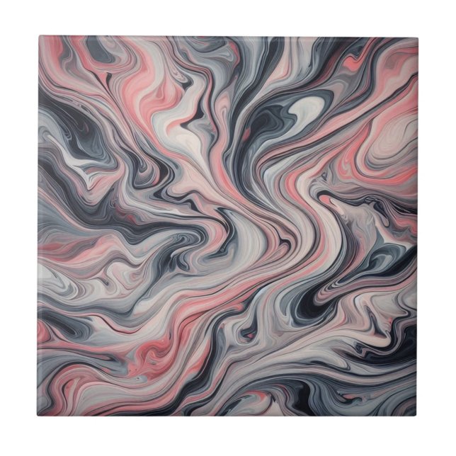 Swirling Shades of Pink, Grey, and White Tile (Front)