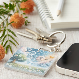 Swirling Skies / Daisies & Quote Key Ring