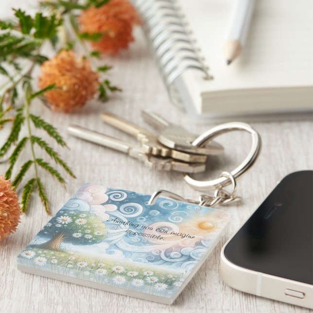 Swirling Skies / Daisies & Quote Key Ring (Front Right)