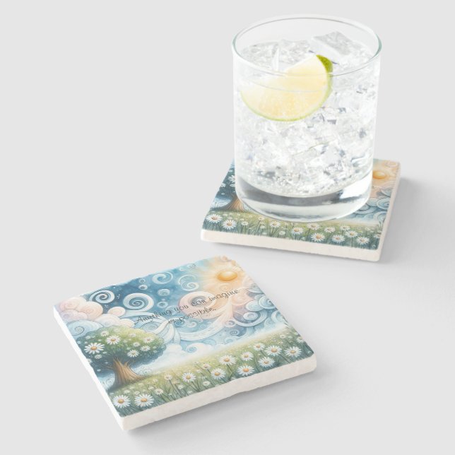 Swirling Skies / Daisies & Quote Stone Coaster (Side)