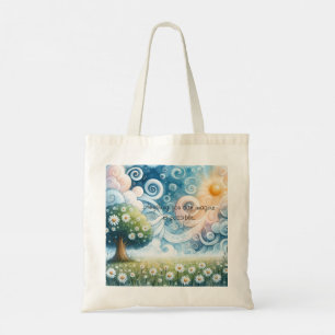 Swirling Skies / Daisies & Quote Tote Bag
