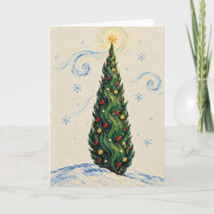 Swirling Starry Sky Impasto Christmas Tree Holiday Card