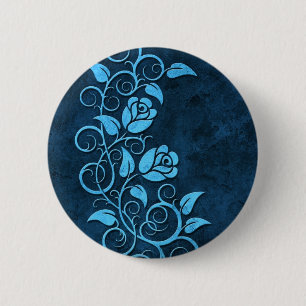 Swirling Stone Roses, blue 6 Cm Round Badge
