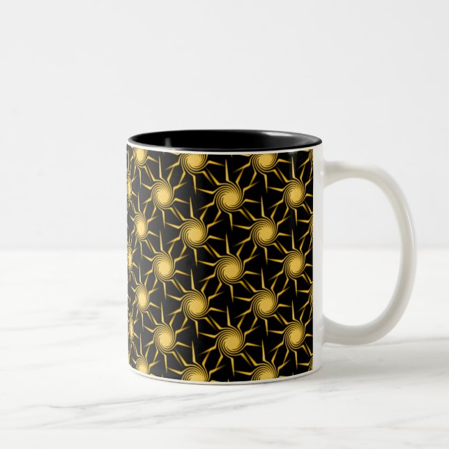 Swirling Suns Mug, Lemon Yellow Two-Tone Coffee Mug (Right)