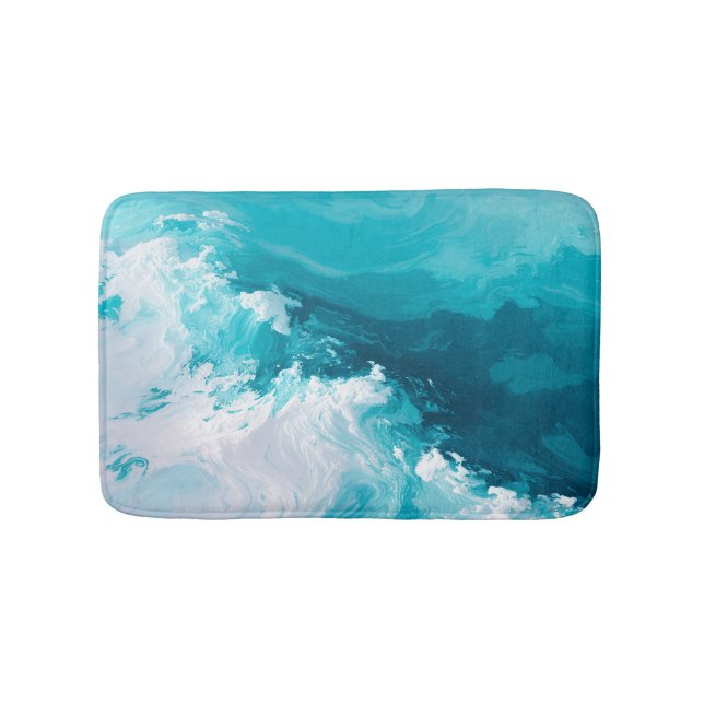 Swirling Turquoise Waves Abstract Ocean Wave Art Bath Mat (Front)