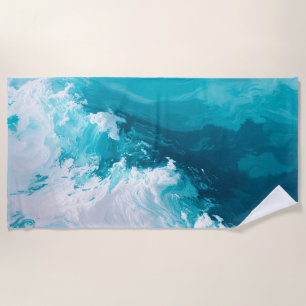 Swirling Turquoise Waves Abstract Ocean Wave Art Beach Towel