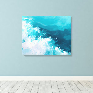 Swirling Turquoise Waves Abstract Ocean Wave Art Canvas Print