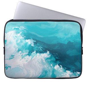 Swirling Turquoise Waves Abstract Ocean Wave Art Laptop Sleeve