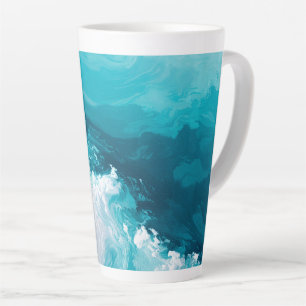Swirling Turquoise Waves Abstract Ocean Wave Art Latte Mug