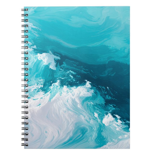 Swirling Turquoise Waves Abstract Ocean Wave Art Notebook (Front)
