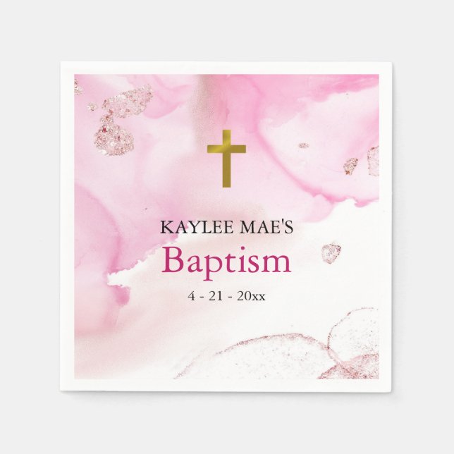 Swirling & Twirling Pink Clouds Baptism Napkins (Front)