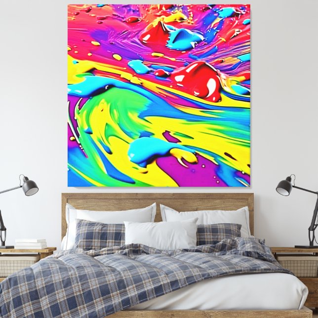 Swirling Vibrant Paint Art Canvas Print (Insitu(Bedroom))
