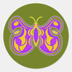 Swirling Vintage Butterfly Classic Round Sticker