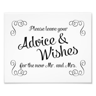 Swirls Advice and Wishes Wedding Print