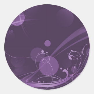 SWIRLS AND CIRCLE DOTS DARK PURPLE CLASSIC ROUND STICKER