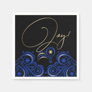 Swirls and Snowflakes Blue and Gold Joy Napkin