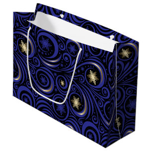Swirls and Snowflakes Blue and Gold Large Gift Bag