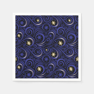 Swirls and Snowflakes Blue and Gold Napkin
