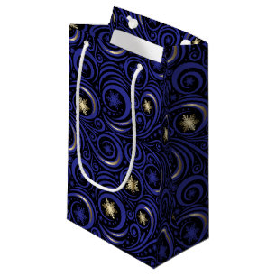Swirls and Snowflakes Blue and Gold Small Gift Bag