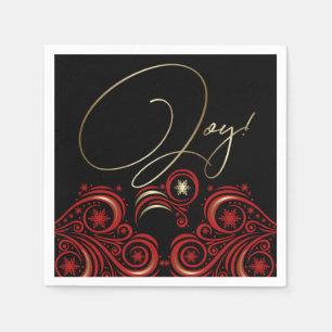 Swirls and Snowflakes Red and Gold Joy Napkin