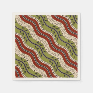 Swirls and Waves in Red, Green and Cream Napkin