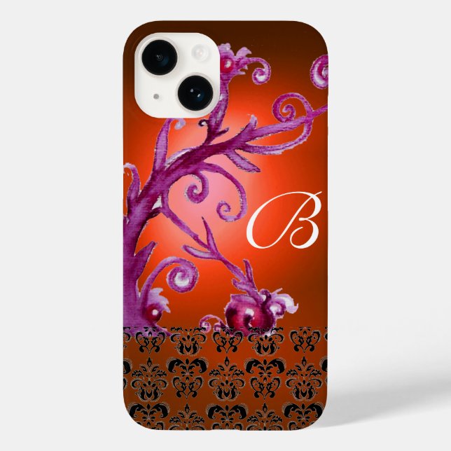 SWIRLS, BERRIES DAMASK MONOGRAM pink black  orange Case-Mate iPhone Case (Back)